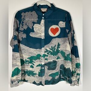Sezane x Inoui Editions Pierro Green Story lightweight shirt sz 38(6) French